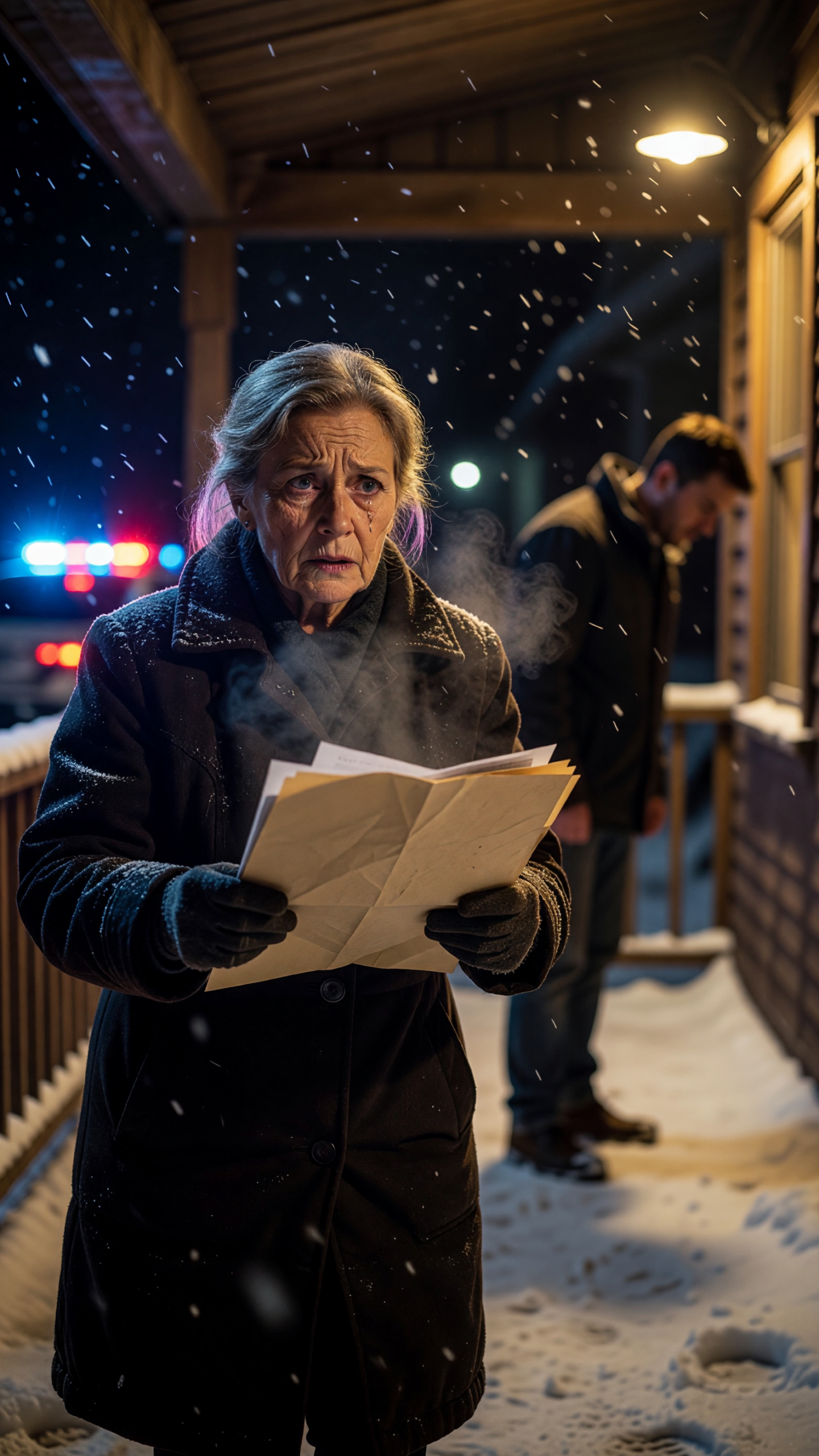 My son-in-law threw my sick granddaughter into the snow and moved a mistress into my dead daughter's bed, expecting tears from a helpless old widow — so I arrived with police lights and one folder, and told him to read page one.